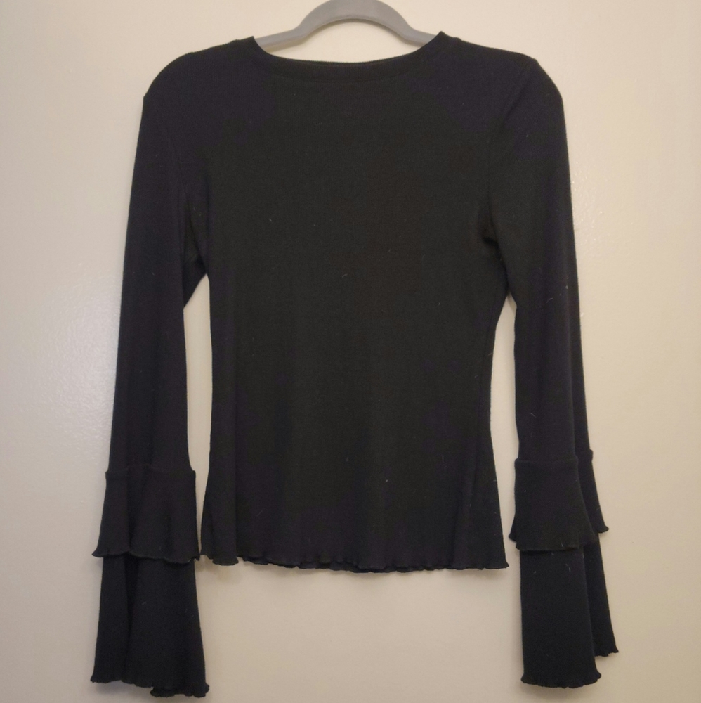 Flare/Bell-sleeved Ribbed Sweater